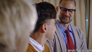 Sexy stepmom milf sucking and licking stepsons cock