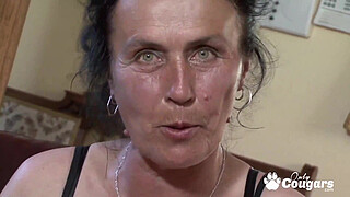 Busty brunette granny sitting on fat shaft and facialized