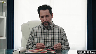 Stepdad caught a glimpse of his ebony stepdaughter Destiny Mira nude on the nannycam.She catches him with a camera in her room and makes him lick her