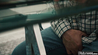 Stepdad caught a glimpse of his ebony stepdaughter Destiny Mira nude on the nannycam.She catches him with a camera in her room and makes him lick her