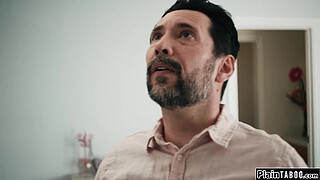 Stepdad caught a glimpse of his ebony stepdaughter Destiny Mira nude on the nannycam.She catches him with a camera in her room and makes him lick her