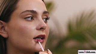 Curvy stepmom bought a mirror for petite stepdaughter and seduces her to fuck ifo it.They kiss and the big titties milf is facesitted.The chick rims her