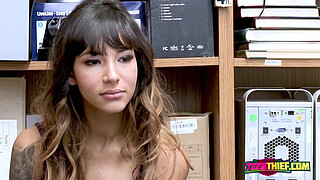 Kitty gets her mouth stuffed by officer's big shaft after being proven guilty of stealing making him so hard he squashes her beaver til they cum. Visit TeenThief for much more