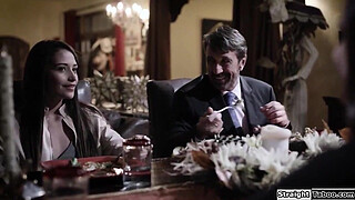 New latina stepdaughter is welcomed to the family by having sex.The big tits girl sucks her stepdad dick and is fucked as she licks her stepsis pussy