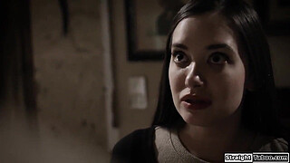 New latina stepdaughter is welcomed to the family by having sex.The big tits girl sucks her stepdad dick and is fucked as she licks her stepsis pussy