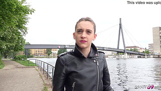 GERMAN SCOUT - SKINNY TEEN CHEAT BOYFRIEND FOR CASH IN REAL PUBLIC CASTING WITH BUTT FUCK