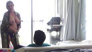 Stepson fucks lonely stepmom while stepdad is away