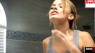 step Mom helps son releave himself after an injury with his wrists.