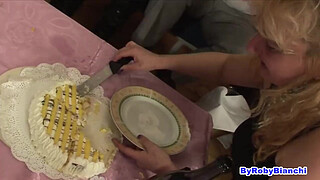 Group of mature people celebrating birthday by fucking together