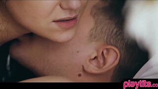 Beautiful teen couple having romantic sex