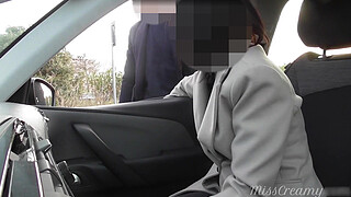 Dogging my bitch wife in public car parking and masturbation and sucking a stranger after work She risks getting caught by near people