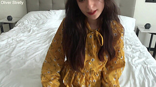 I paid for sex cute teen student bitch in hotel room and cum on her pussy.