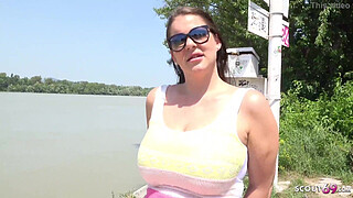 GERMAN SCOUT - HUGE SWINGING TITS CHICK TALK TO FUCK OUTSIDE FOR CASH AT PICKUP CASTING