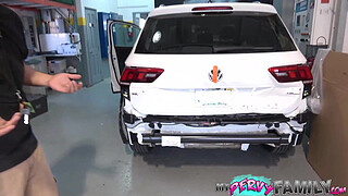 Fucking And Taking His Big Cum Facial In Car Garage