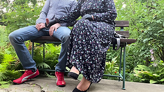 Gorgeous MILF jerks my penis outdoors and blows cum for her cuckold husband