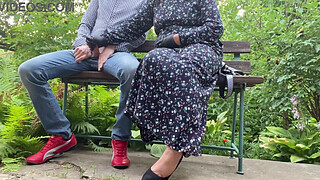 Gorgeous MILF jerks my penis outdoors and blows cum for her cuckold husband