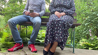 Gorgeous MILF jerks my penis outdoors and blows cum for her cuckold husband