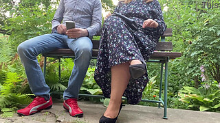 Gorgeous MILF jerks my penis outdoors and blows cum for her cuckold husband