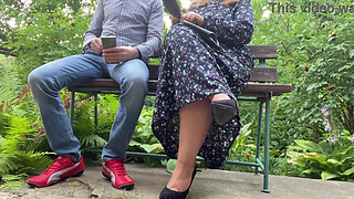 Gorgeous MILF jerks my penis outdoors and blows cum for her cuckold husband