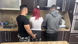 Wife and Husband Cooking but his Friend Gropes his Wife Next to her Cuckold Husband NTR Netorare