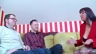 German Mature Mom help two Virgin Nerd with MMF Threeway Sex