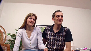 Stupid German Cuckold let his Anorexic slim wife Fuck old Stranger in 3way