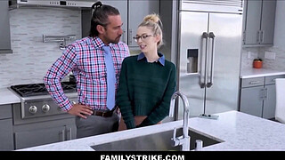 FamilyStrike - Cute Tiny Blonde Teen Stepdaughter Lets Jealous Big Penis Stepdad Family Sex Her In The Kitchen - Lily Larimar, Johnny Castle
