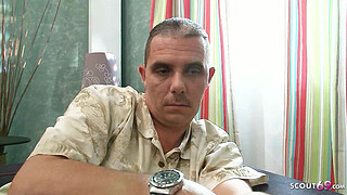 Nerd husband must sit next to his wife while she have fun with Stranger