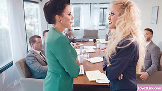 Two horny lesbian milfs licking cunts after business meeting