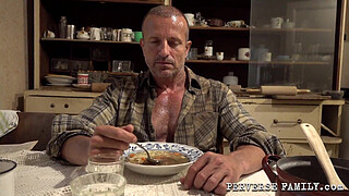 Naughty step daughter pissed to mom's soup