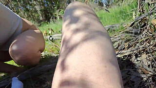 Fucking my friend's mom in a forest outdoors