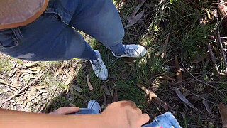 Fucking my friend's mom in a forest outdoors