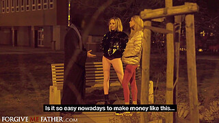 Rough hardcore anal sex 3some in back of van for dirty cash with two wild tattoo covered crazy hot blonde babes