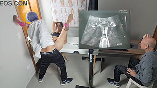 Gynecologist ultrasound fucks the cuckold from behind!