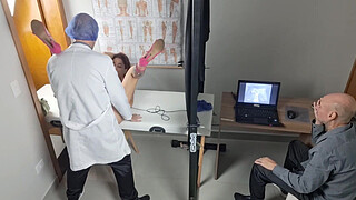 Gynecologist ultrasound fucks the cuckold from behind!