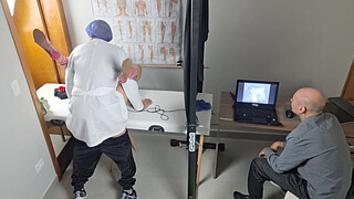 Gynecologist ultrasound fucks the cuckold from behind!