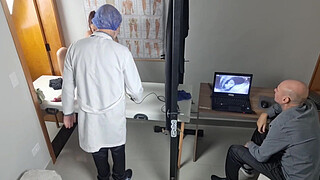 Gynecologist ultrasound fucks the cuckold from behind!