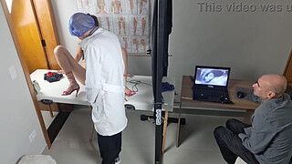 Gynecologist ultrasound fucks the cuckold from behind!