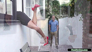 Stepmom stuck while trying to get through the window.Her stepson is there to help but instead he lifts up her skirt and licks her.Her other stepson comes by and puts his penis in his helpless stepmom