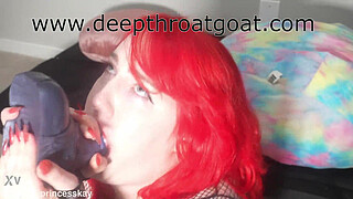Hardcore Deepthroating almost 40 inches, bad dragon throatpies, facial,