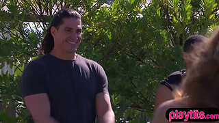 Cute wife tries a swinger club groupsex party and likes it