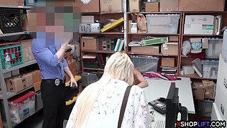 Big hooters teen thief fucked by a mall cops hard shaft in front of her MILF stepmom after he found <censored> things at her