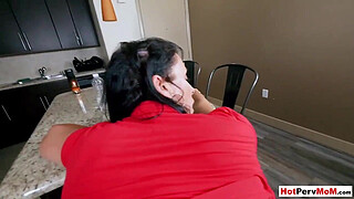 Big titted MILF mom fucked in the kitchen