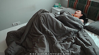 Busty step mom masturbate under blanket in step son's room