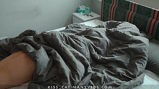 Busty step mom masturbate under blanket in step son's room