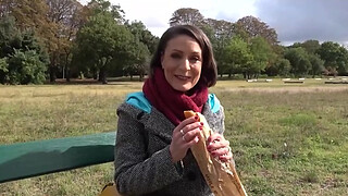 French MILF Eats Her Lunch Outside Before Leaving With a Stranger & Getting Ass Fucked