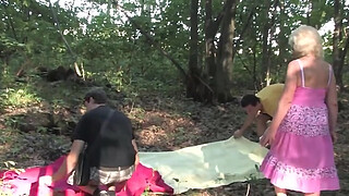 Kinky Granny Fucked In The Woods By 2 Young Dudes