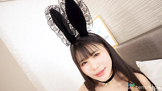 Sexy bunny Kei Muto came to suck our dick today
