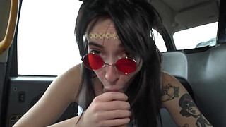 Fake Taxi Hippy chick gets a big dick deep inside her pussy