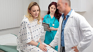 Slender Blonde Patient Lets Perv Doctor And His Hot Ass Nurse To Stretch Her Tight Teen Pussy